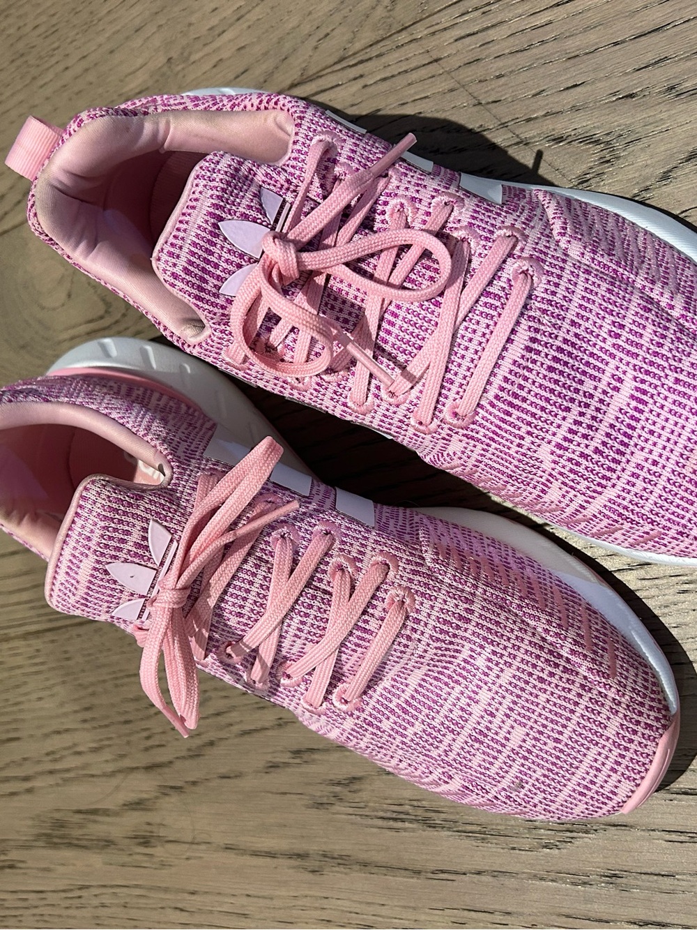 Pink Women's size 7 Knit Lace-Up sport runners Sneakers - Adidas